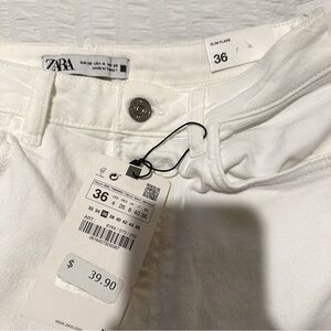 NWT Zara slim flare white jeans distressed split hem 4